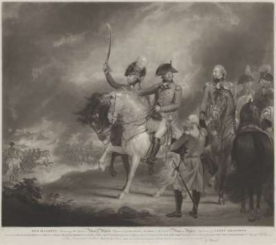 Image of King George III (1738-1820, Reigned 1760-1820) Reviewing the Third or Prince of Wales’s Regiment of Dragoon Guards & the Tenth or Prince of Wales’s Regiment of Light Dragoons