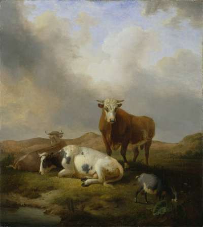 Image of Cattle and Goat in a Meadow