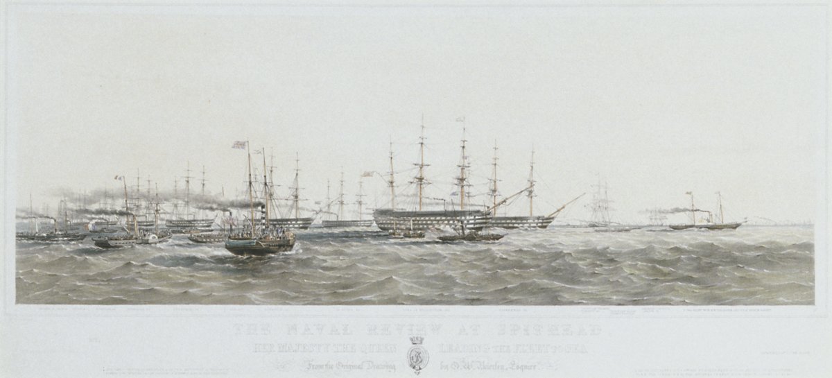 Image of The Naval Review at Spithead.  Her Majesty the Queen Leading the Fleet to Sea