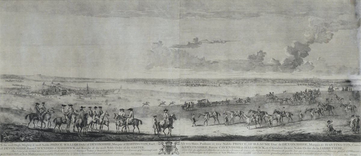 Image of The Noblemen’s and Gentlemen’s Several Strings or Trains of Running Horses, taking their Exercise up the Watering Course on the Warren Hill at Newmarket