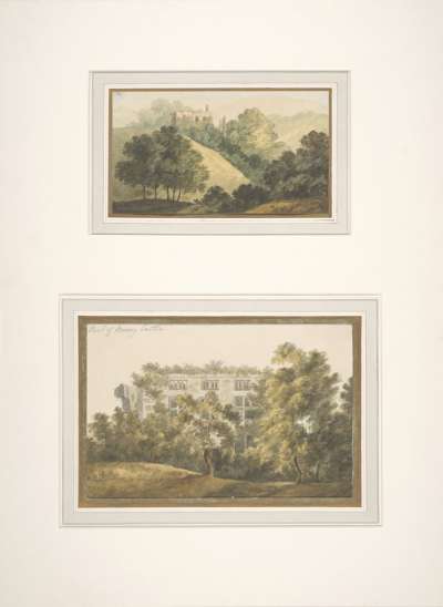 Image of 2 views of Berry Castle: 1: Berry Castle from Loventor; 2: Part of Berry Castle