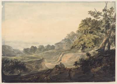 Image of Landscape with Farmhouse, Sea in the Background