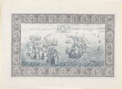 Image of II: The Spanish Fleet against Fowey, drawn up in the Form of a Half Moon, and the English Fleet pursuing them