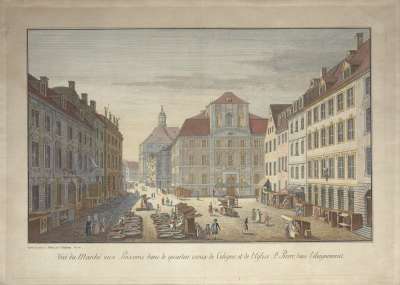 Image of Vue du Marché aux Poissons, dans le quartier vieux de Cologne, et de l’Eglise St Pierre, dans l’éloignement