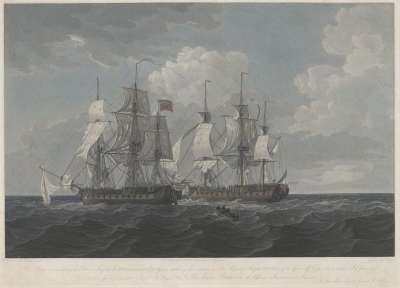 Image of The French Frigate ‘Proserpine’ of 40 Guns Striking her Colours to His Majesty’s Frigate ‘Dryad’ of 36 Guns off Cape Clear, 13 June 1796