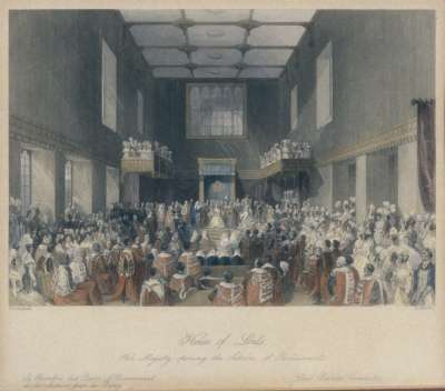 Image of House of Lords.  Her Majesty Opening the Session of Parliament