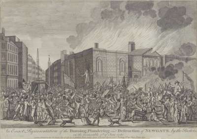 Image of An Exact Representation of the Burning, Plundering and Destruction of Newgate by the Rioters, on the Memorable 7th of June 1780