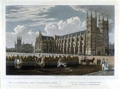 Image of View of Westminster Abbey and St. Margaret’s Church / Vue de l’Abbaye de Westminster et de l’Eglise de Ste. Marguerite