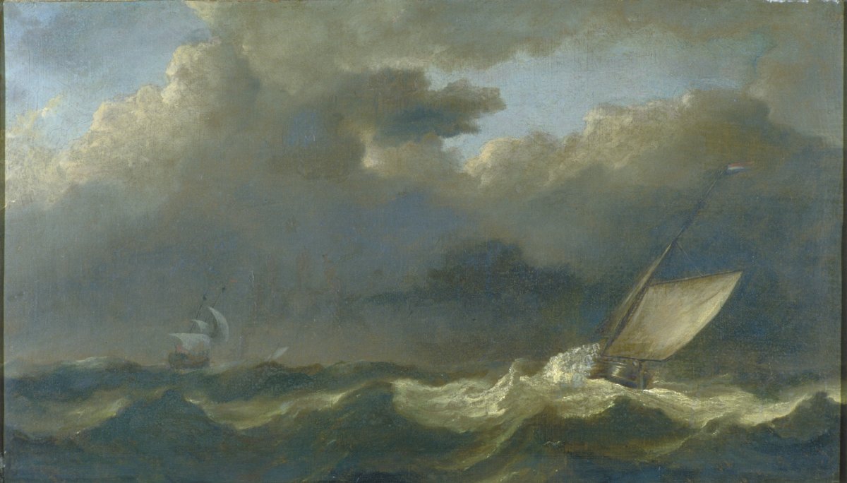 Image of Fishing Boat and a Man-o-War in a Strong Breeze