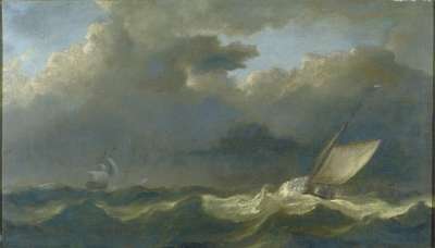Image of Fishing Boat and a Man-o-War in a Strong Breeze