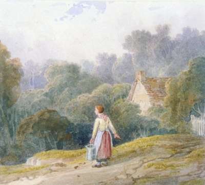 Image of Girl with Churn in Landscape
