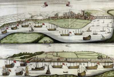 Image of An Exact Prospect of the City of Rochester taken from Finsbery Windmill / A Prospect of Chatham Dock, from the same place