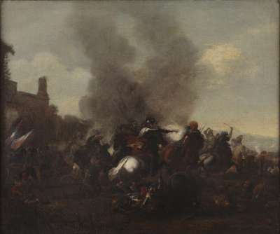 Image of Horsemen in Combat; Man with Pistol