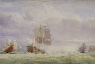 Image of Man-o-War off a Coast