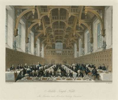 Image of Middle Temple Hall.  The Benchers and Members “taking Commons”