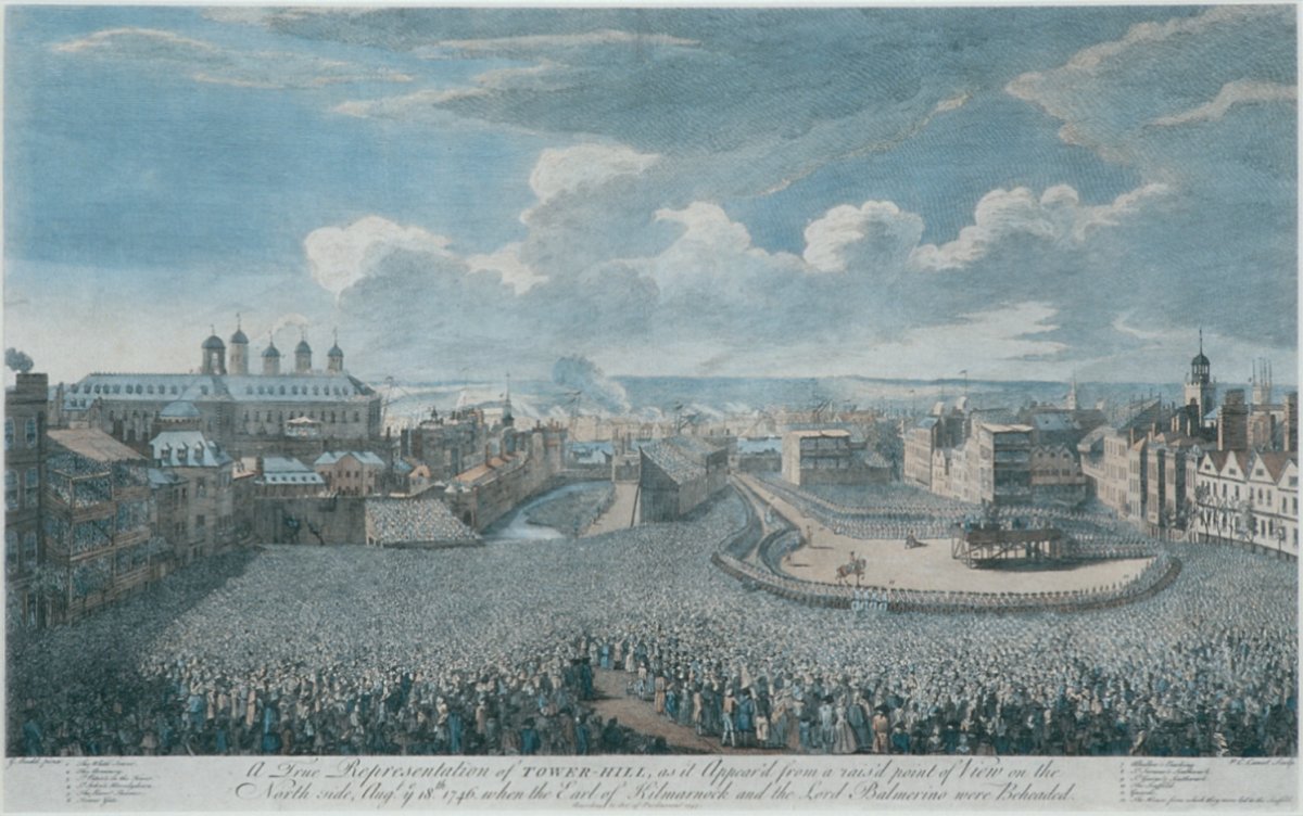 Image of A True Representation of Tower Hill as it Appear’d from a rais’d point of View on the North side, Aug.t ye 18th 1746, when the Earl of Kilmarnock and the Lord Balmerino were Beheaded