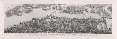 Image of The Encampment of the English Forces near Portsmouth, together with a View of the English and French Fleets at the Commencement of the Action between them on the XIXth of July MDXLV