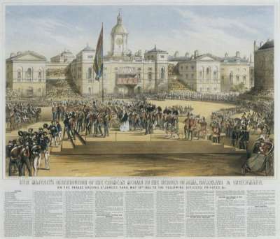 Image of Her Majesty’s Distribution of the Crimean War Medals to the Heroes of Alma, Balaklava & Inkermann, on the Parade Ground, St. James’s Park, May 18th 1855