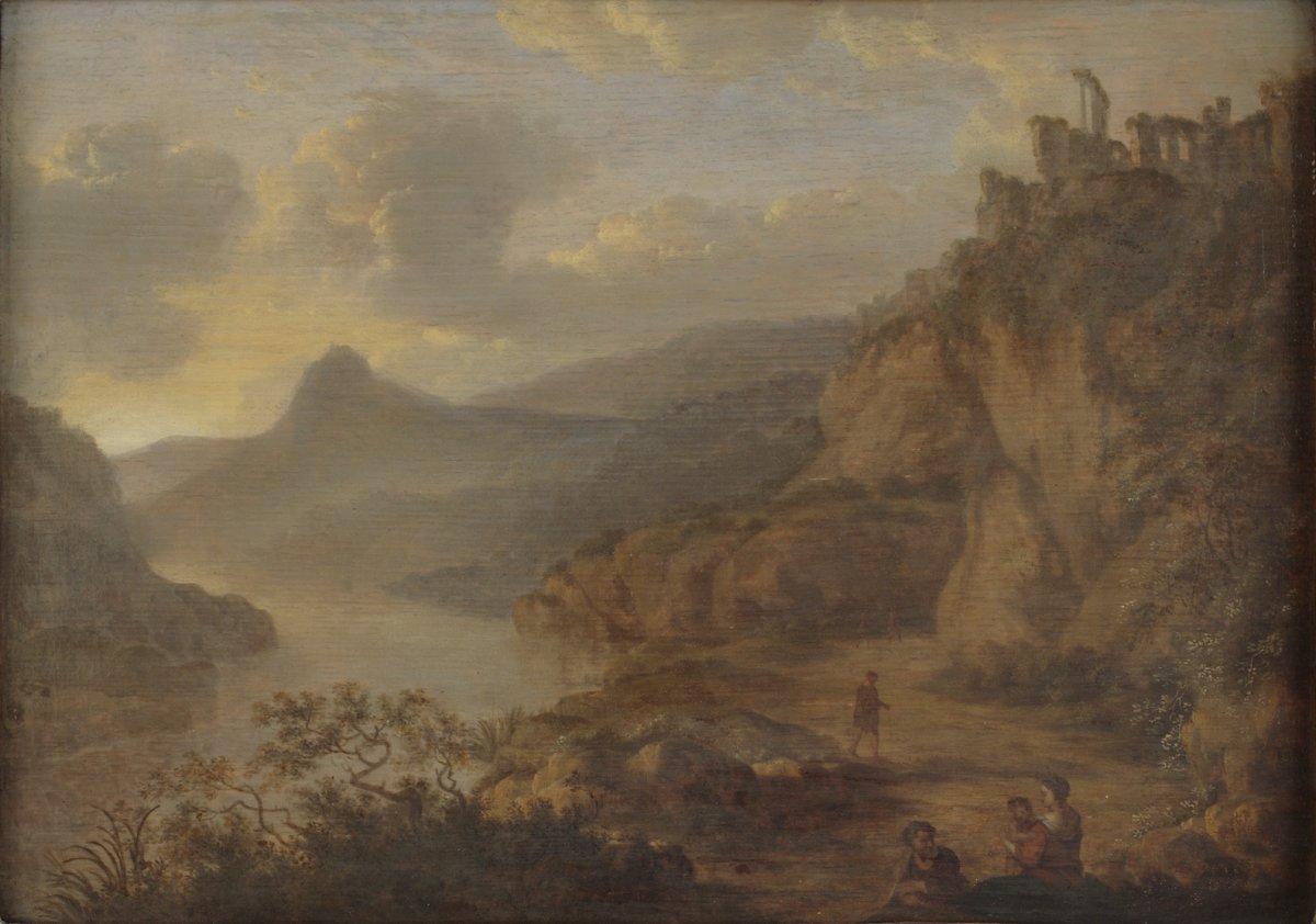 Image of River Landscape with Ruins on a Cliff