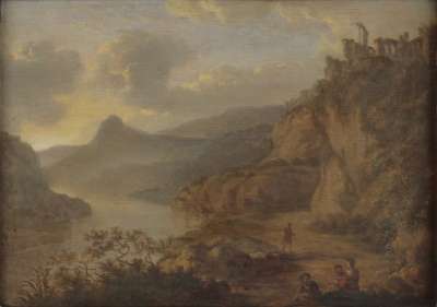 Image of River Landscape with Ruins on a Cliff