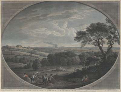 Image of A North View of the Cities of London and Westminster, with part of Highgate, taken from Hampstead Heath near the Spaniards