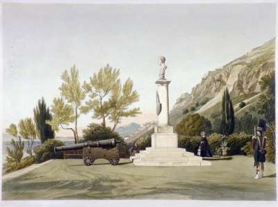 Image of The Wellington Bust, Alaméda Gardens, San Roque in the Distance, Gibraltar