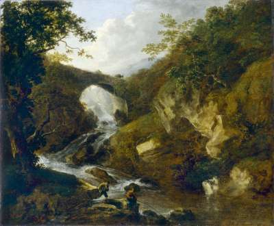Image of Fishermen by a Stream in a Rocky Landscape