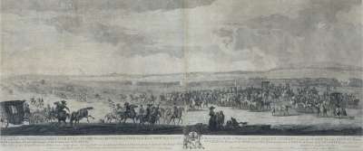 Image of The Round Course or Plate Course, with diverse Jockeys and Horses in Different Actions and Postures, going to Start for the King’s Plate at Newmarket