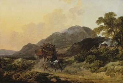 Image of Skiddaw in Cumberland; a summer evening with a stage coach