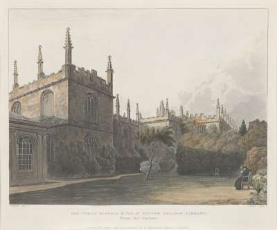 Image of The Public Schools, & Part of Exeter College Library, from the Garden