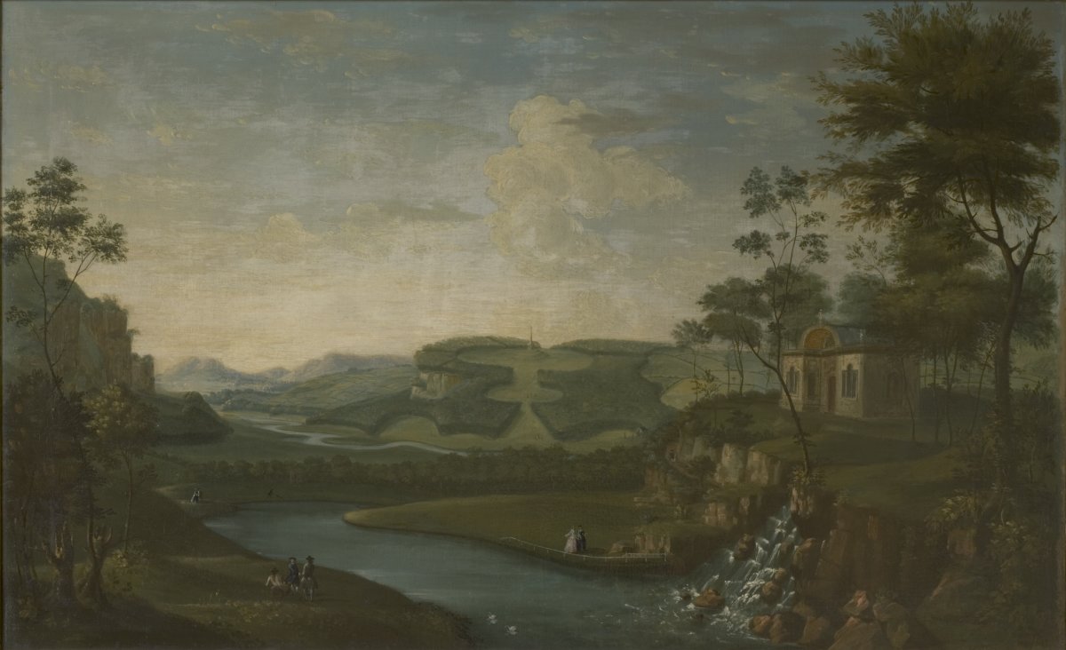 Image of Extensive Landscape with Winding River & Figures