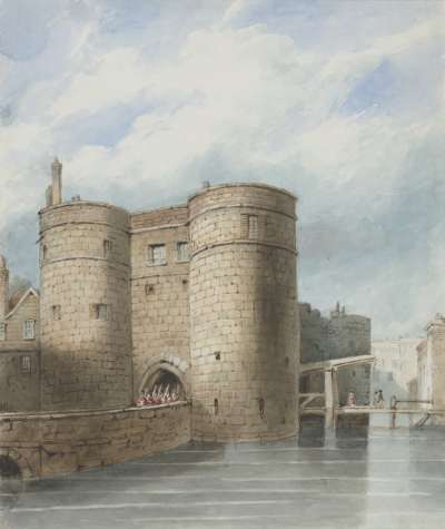 Image of Byward Tower with the Moat Flooded
