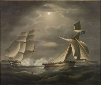 Image of A Brig Chasing a Smuggler or Pirate Ship