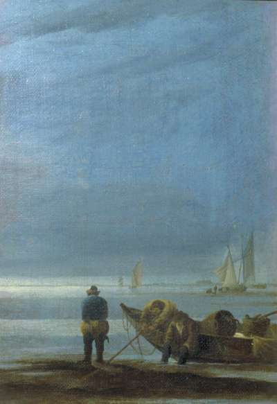 Image of Seascape with Fisherman on a Beach