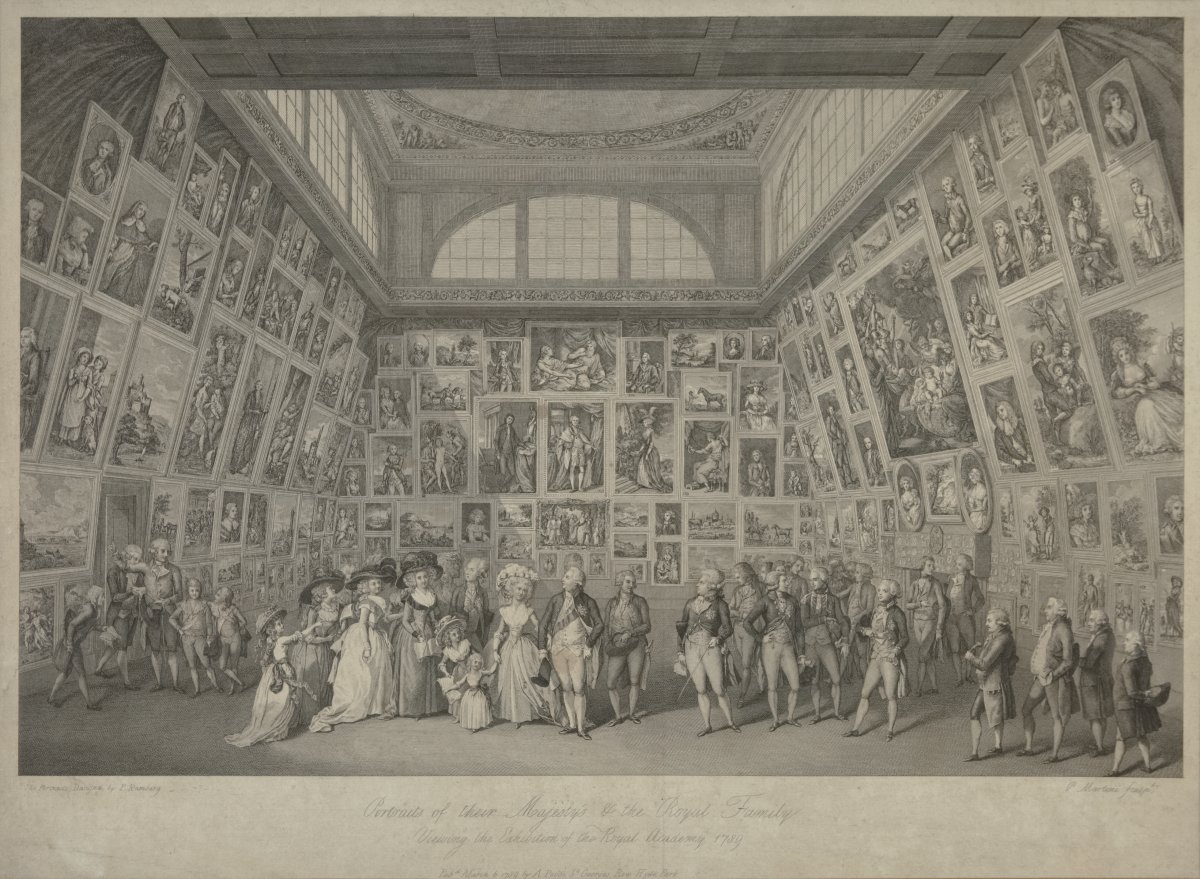 Image of Portraits of Their Majesties and the Royal Family Viewing the Exhibition of the Royal Academy, 1789