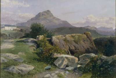 Image of A Hilly Landscape with a Ruined Cottage