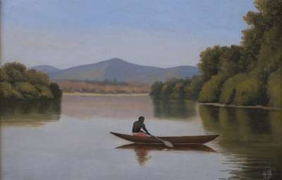 Image of View on the Kwanga River with Native in a Canoe