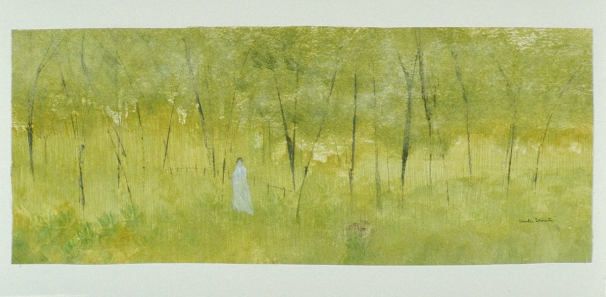 Image of In a white gown she walks, delicately, through the May wood