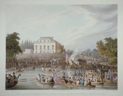 Image of Arrival at Brandenburgh House of the Watermen etc., with an Address to the Queen on 3 October 1820