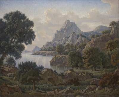 Image of Lakeside Scene in the Caucasian Mountains