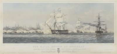 Image of Naval Review at Spithead. Her Majesty The Queen Reviewing the Fleet in Action