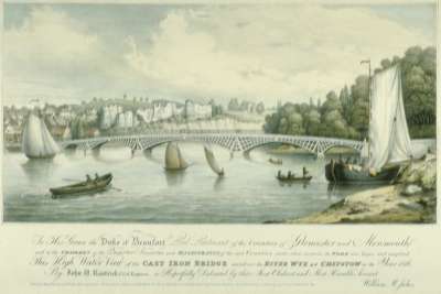 Image of High Water View of the Cast Iron Bridge Erected over the River Wye at Chepstow in the Year 1816