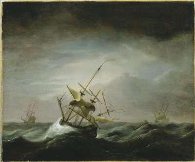 Image of Dismasted Ship in Rough Sea