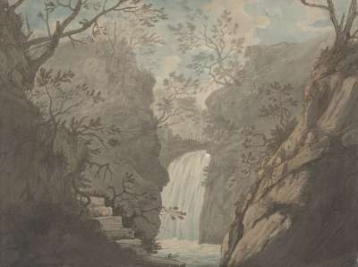 Image of Mountainous Landscape with Waterfall