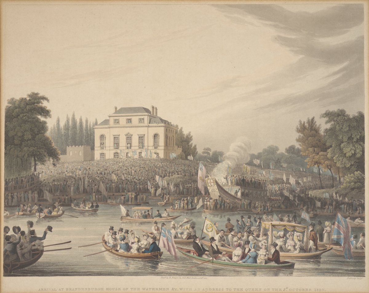 Image of Arrival at Brandenburgh House of the Watermen etc. with an address to the Queen on the 3rd October 1820