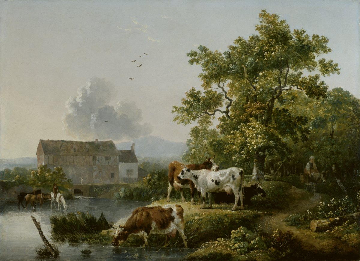 Image of Landscape with Cattle Watering in a Mill Stream