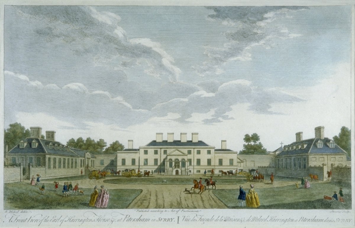 Image of A Front View of the Earl of Harrington’s House & c. at Petersham in Surry / Vue du Façcade de la Maison etc de Milord Harrington a Petersham dans Surry [sic]
