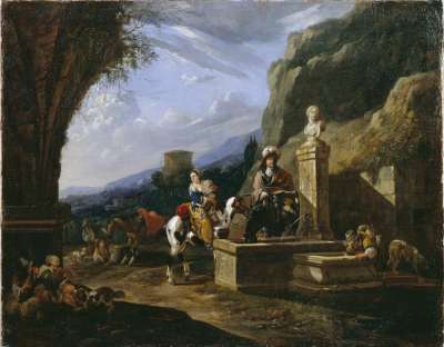 Image of Halting of Mountain Travellers at a Fountain