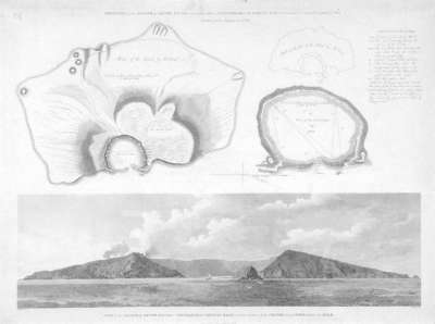 Image of Sketches of the Island of Santo Paulo, commonly called Amsterdam, in the Indian Ocean / View of the Island of Santo Paulo, or Amsterdam, the Conical Rock near the Entrance of the crater bearing West, distant one Mile