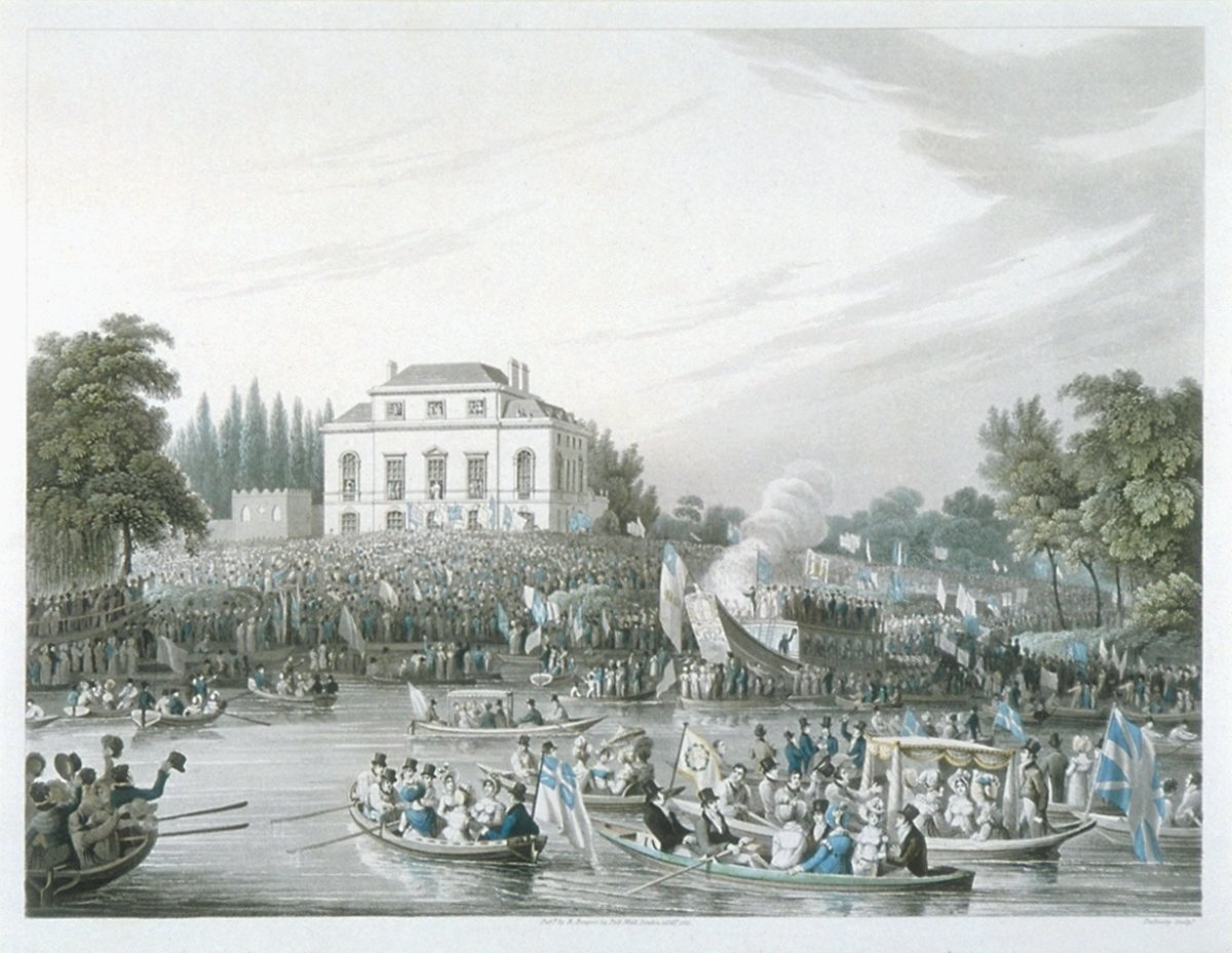 Image of Arrival at Brandenburgh House of the Watermen etc. with an Address to the Queen on 3 October 1820